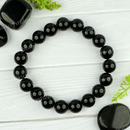 Certified Black Obsidian 10 mm Round Bead Bracelet for Protection, Strength, Grounding & Emotional Balance