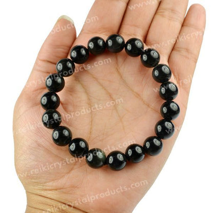 Certified Black Obsidian 10mm Round Bead Bracelet for Protection, Strength, Grounding & Emotional Balance | Reiki Charged Gemstone Bracelet for Men & Women
