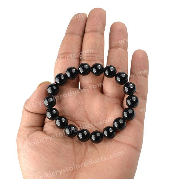 Certified Black Tourmaline 10 mm Round Bead Bracelet for Protection, Grounding, Negativity Shield & Emotional Balance