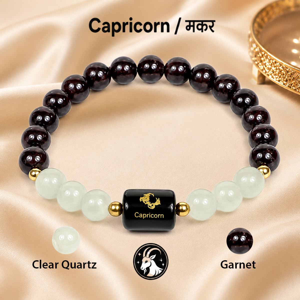 Certified Capricorn (मकर राशि) Zodiac Gemstone Bracelet for Men & Women | Natural Crystal Bracelet for Success, Discipline, Confidence & Stability | Astrology Bracelet