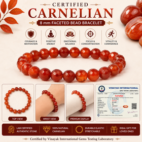 Certified Carnelian 8 mm Faceted Bead Bracelet for Confidence, Courage & Motivation for Men & Women
