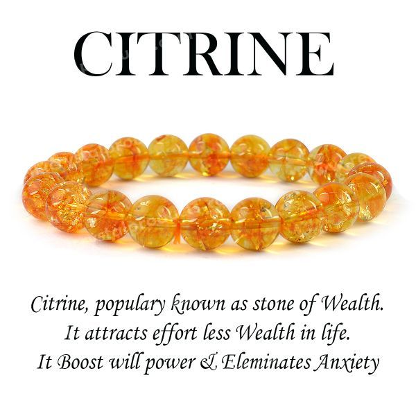 Certified Citrine 10 mm Round Bead Bracelet | Natural Citrine Crystal Bracelet for Wealth, Prosperity, Success & Abundance | Reiki Charged Gemstone Bracelet for Men & Women