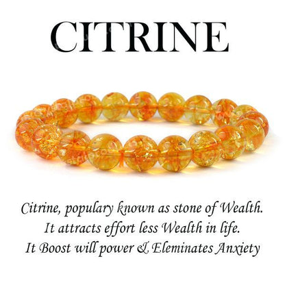 Certified Citrine 10 mm Round Bead Bracelet | Natural Citrine Crystal Bracelet for Wealth, Prosperity, Success & Abundance | Reiki Charged Gemstone Bracelet for Men & Women