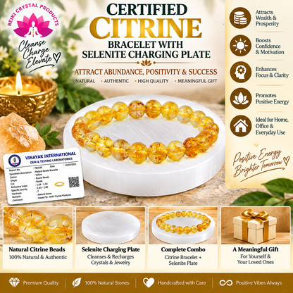 Certified Citrine Bracelet with Selenite Charging Plate Combo