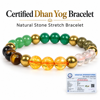 Certified Dhan Yog Bracelet Natural 8 mm Round Beads for Men and Women