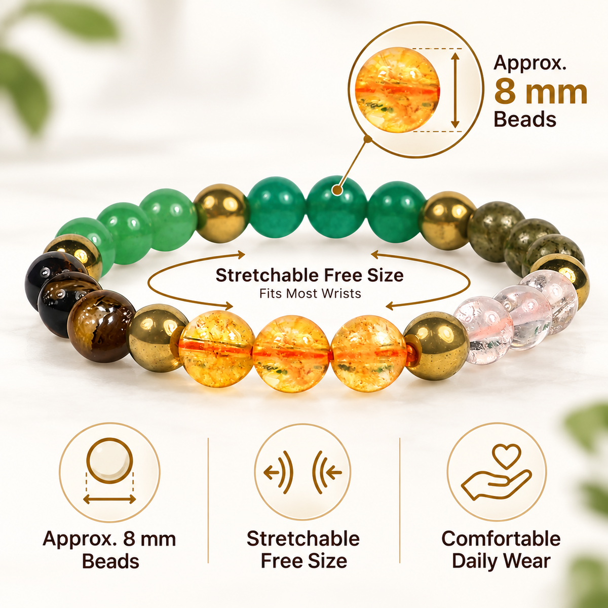 Dhan Yog Bracelet with Green Aventurine Green Jade and Golden Hematite