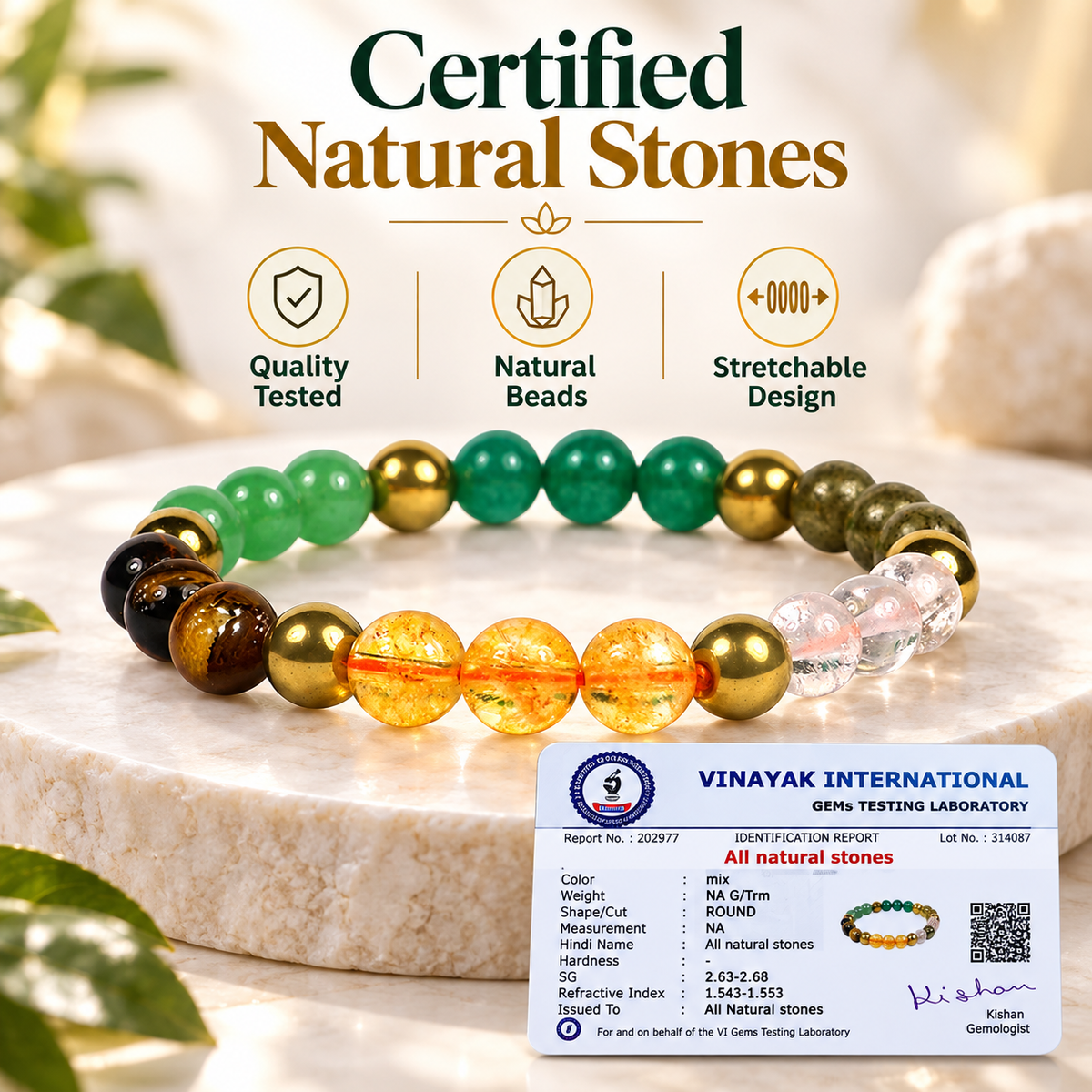 Natural 8 mm Round Beads Dhan Yog Money Magnet Bracelet