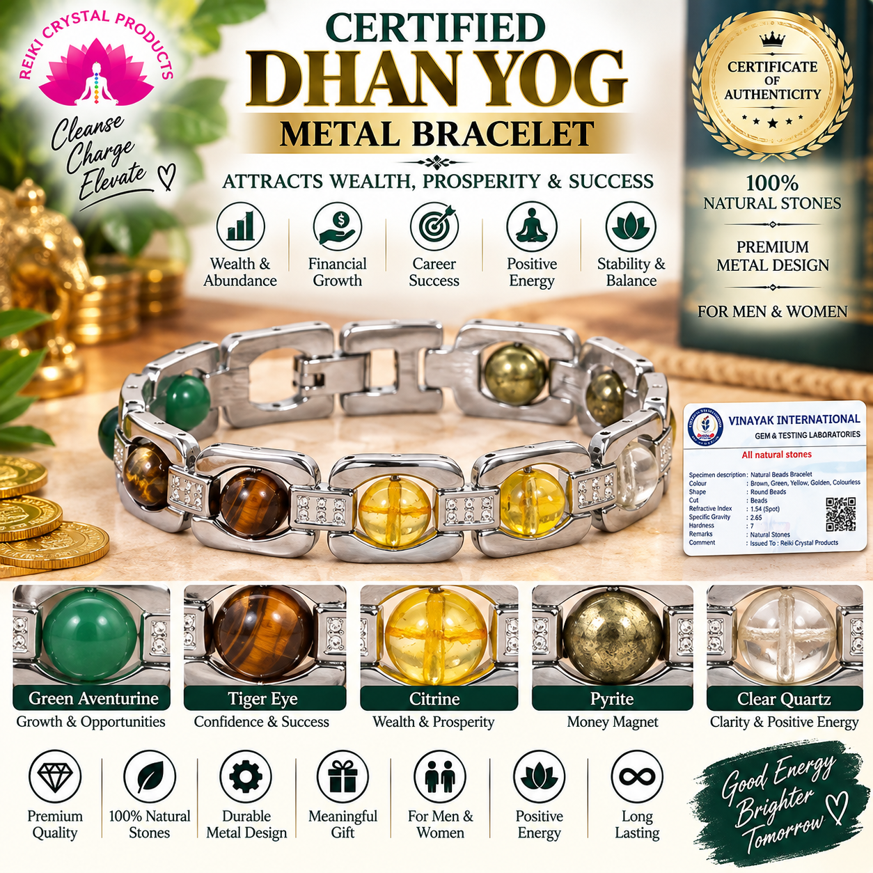 Metal Wealth Bracelet for Prosperity and Positive Intentions