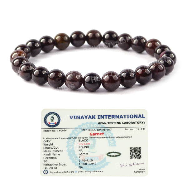 Certified Garnet 8 mm Round Bead Bracelet | Natural Garnet Crystal Bracelet for Courage, Passion, Confidence & Strength | Reiki Charged Gemstone Bracelet for Men & Women | Adjustable Healing Bracelet