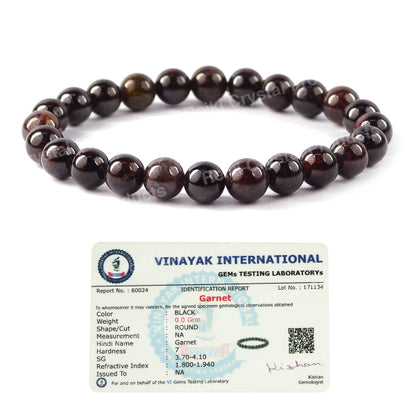 Certified Garnet 8 mm Round Bead Bracelet | Natural Garnet Crystal Bracelet for Courage, Passion, Confidence & Strength | Reiki Charged Gemstone Bracelet for Men & Women | Adjustable Healing Bracelet