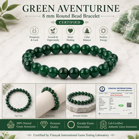Certified Green Aventurine 8 mm Round Bead Bracelet for Prosperity, Growth & Positive Energy  Certified Natural Green Aventurine Crystal Bracelet  Reiki Energized Gemstone Bracelet for Men & Women
