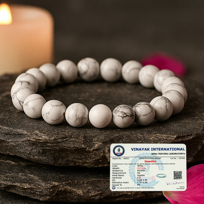 Certified Howlite 8 mm Round Bead Bracelet Natural Crystal Bracelet