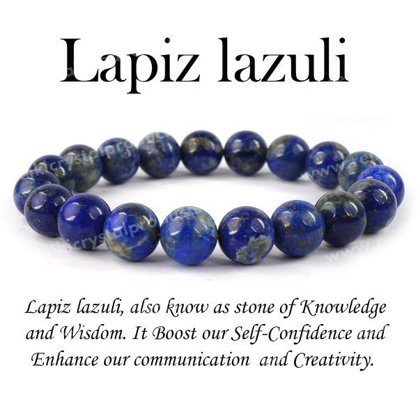 Certified Lapis Lazuli 10 mm Round Bead Bracelet for Wisdom, Confidence, Communication & Protection
