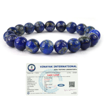 Certified Lapis Lazuli 10 mm Round Bead Bracelet for Wisdom, Confidence, Communication & Protection | Reiki Charged Gemstone Bracelet for Men & Women
