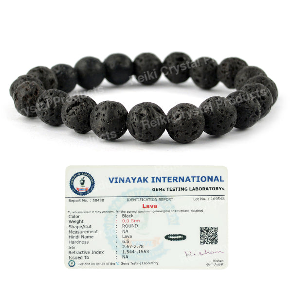 Certified Lava 10 mm Round Bead Bracelet for Strength, Courage, Grounding & Emotional Balance | Reiki Charged Gemstone Bracelet for Men & Women