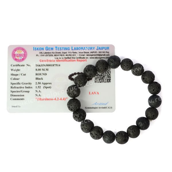 Certified Lava 10 mm Round Bead Bracelet for Strength, Courage, Grounding & Emotional Balance for Men & Women