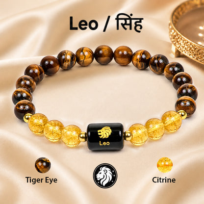Certified Leo (सिंह राशि) Zodiac Gemstone Bracelet for Men & Women | Natural Crystal Bracelet for Confidence, Leadership, Success & Positive Energy | Astrology Bracelet