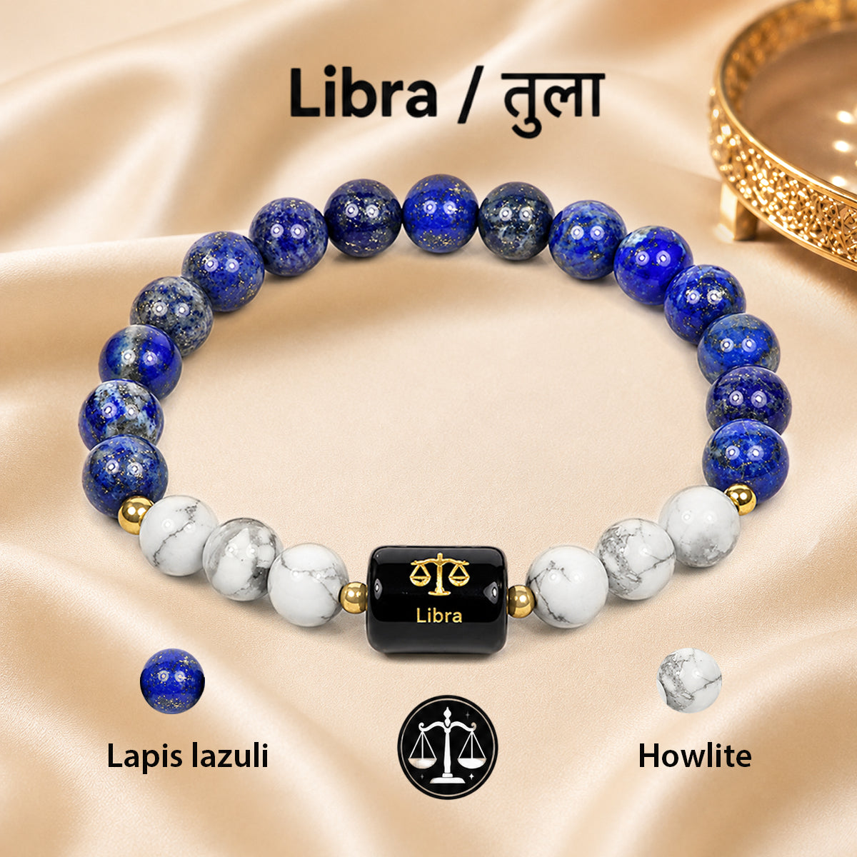 Certified Libra (तुला राशि) Zodiac Gemstone Bracelet for Men & Women | Natural Crystal Bracelet for Balance, Harmony, Confidence & Positive Energy | Astrology Bracelet