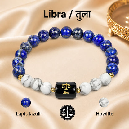 Certified Libra (तुला राशि) Zodiac Gemstone Bracelet for Men & Women | Natural Crystal Bracelet for Balance, Harmony, Confidence & Positive Energy | Astrology Bracelet