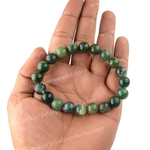 Certified Moss Agate 10 mm Round Bead Bracelet for Growth, Prosperity, Emotional Balance & New Beginnings