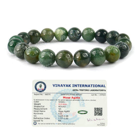 Certified Moss Agate 10 mm Round Bead Bracelet for Growth, Prosperity, Emotional Balance & New Beginnings | Reiki Charged Gemstone Bracelet for Men & Women