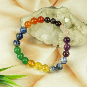 Certified Natural 7 Chakra 8 mm Round Bead Bracelet for Energy Balance, Meditation, Harmony
