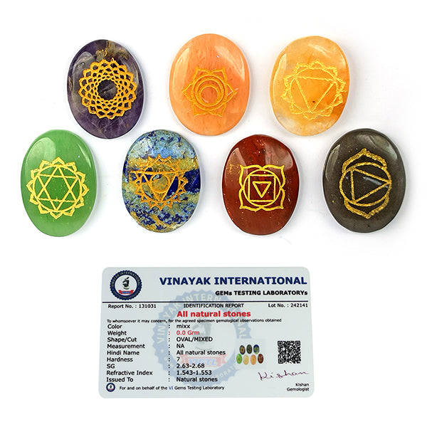 Certified Natural 7 Chakra Symbol Engraved Crystal Set