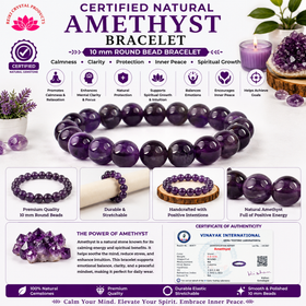 Certified Natural Amethyst 10 mm Round Bead Bracelet for Peace, Protection, Stress Relief & Spiritual Growth  Reiki Charged Gemstone Bracelet for Men & Women
