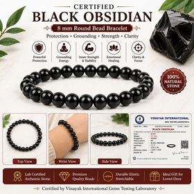 Certified Natural Black Obsidian 8 mm Round Bead Bracelet for Protection, Grounding, Confidence & Emotional Balance
