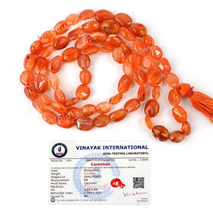 Certified Natural Carnelian Oval Beads Mala