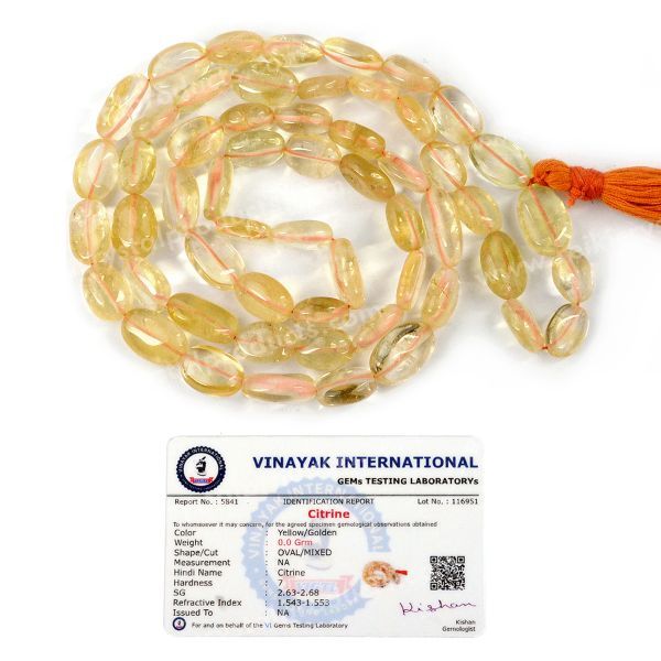 Certified Natural Citrine Oval Beads Mala