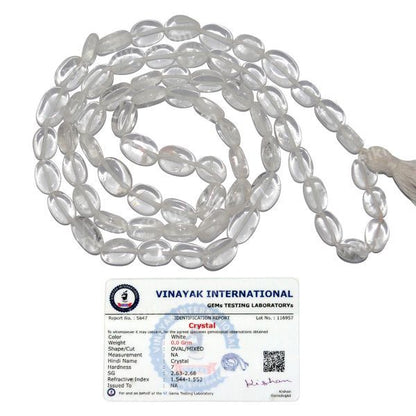 Certified Natural Clear Quartz Oval Beads Mala