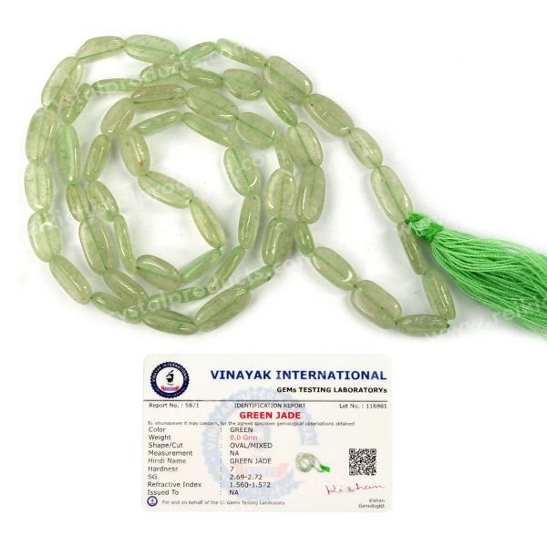 Certified Natural Green Jade Oval Beads Mala