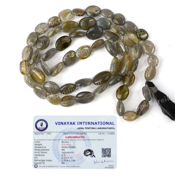 Certified Natural Labradorite Oval Beads Mala
