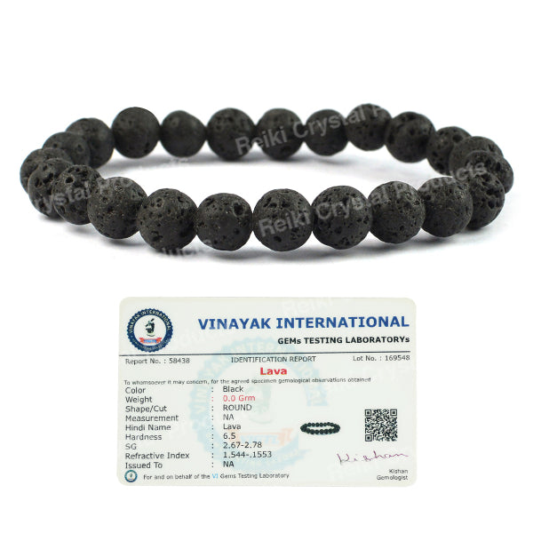 Certified Natural Lava 8 mm Round Bead Bracelet for Grounding, Strength, Courage & Emotional Balance | Reiki Charged Certified Gemstone Bracelet for Men & Women