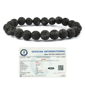 Certified Natural Lava 8 mm Round Bead Bracelet for Grounding, Strength, Courage & Emotional Balance | Reiki Charged Certified Gemstone Bracelet for Men & Women