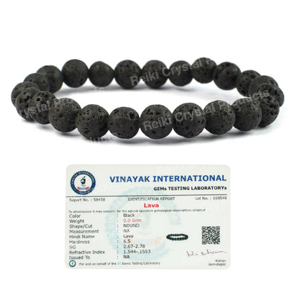 Certified Natural Lava 8 mm Round Bead Bracelet for Grounding, Strength, Courage & Emotional Balance | Reiki Charged Certified Gemstone Bracelet for Men & Women