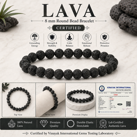 Certified Natural Lava 8 mm Round Bead Bracelet for Grounding, Strength, Courage & Emotional Balance  Reiki Charged Gemstone Bracelet for Men & Women
