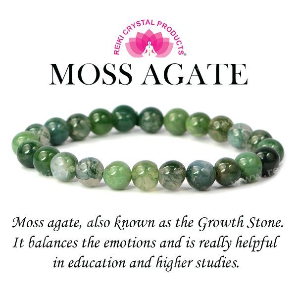 Certified Natural Moss Agate 8 mm Round Bead Bracelet for Growth, Prosperity, Emotional Balance & Positive Energy