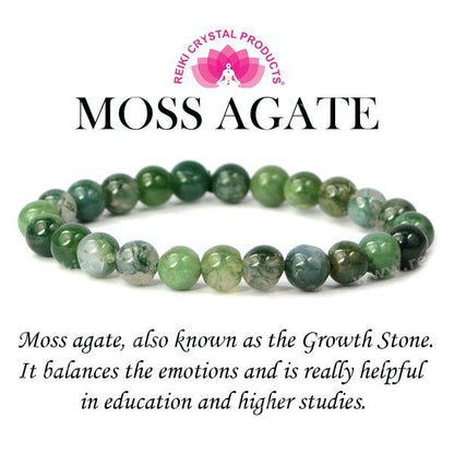 Certified Natural Moss Agate 8 mm Round Bead Bracelet for Growth, Prosperity, Emotional Balance & Positive Energy