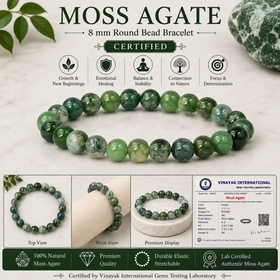Certified Natural Moss Agate 8 mm Round Bead Bracelet for Growth, Prosperity, Emotional Balance & Positive Energy  Reiki Charged Certified Gemstone Bracelet for Men & Women