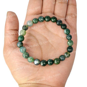 Certified Natural Moss Agate 8mm Faceted Bead Bracelet for Growth, Abundance, Emotional Balance & Harmony