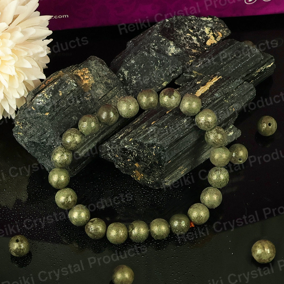 Certified Natural Pyrite 8mm Round Bead Bracelet for Wealth, Prosperity, Success & Confidence | Reiki Charged Certified Gemstone Bracelet for Men & Women