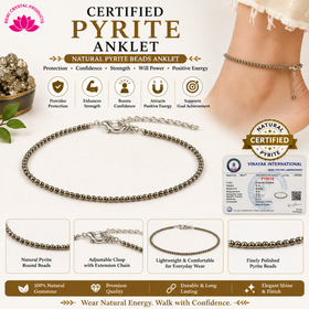 Certified Natural Pyrite Anklet for Women & Girls – Crystal Anklet for Wealth, Prosperity, Money Attraction, Confidence, Success & Positive Energy