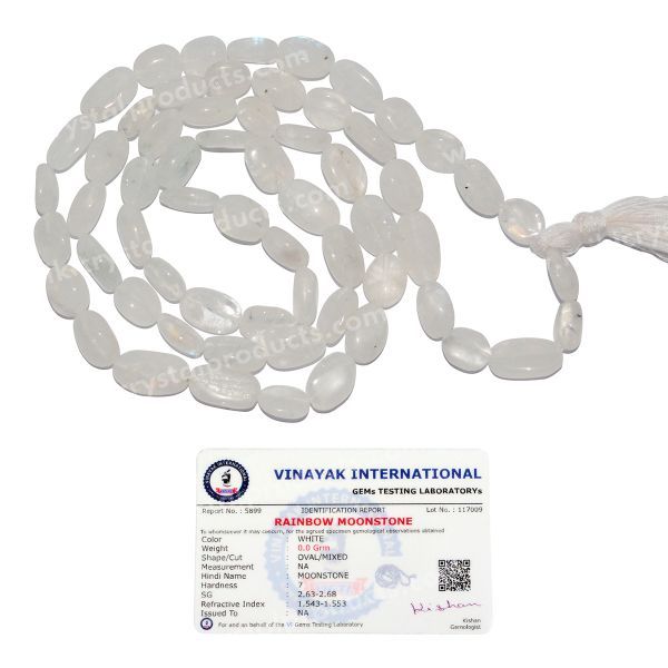 Certified Natural Rainbow Moonstone Oval Beads Mala