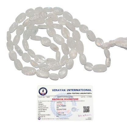 Certified Natural Rainbow Moonstone Oval Beads Mala