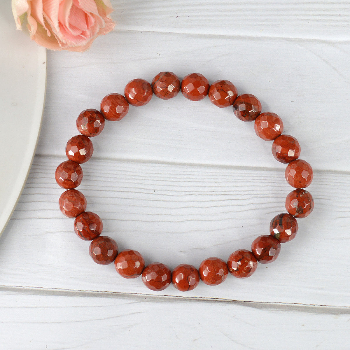 Certified Natural Red Jasper 8 mm Round Bead Bracelet for Strength, Courage, Stability & Positive Energy