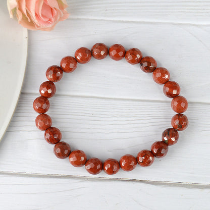 Certified Natural Red Jasper 8 mm Round Bead Bracelet for Strength, Courage, Stability & Positive Energy