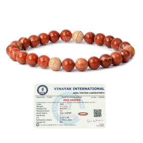 Certified Natural Red Jasper 8 mm Round Bead Bracelet for Strength, Courage, Stability & Positive Energy | Reiki Charged Certified Gemstone Bracelet for Men & Women