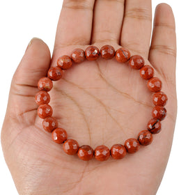 Certified Natural Red Jasper 8mm Round Bead Bracelet for Strength, Courage, Stability & Positive Energy | Reiki Charged Certified Gemstone Bracelet for Men & Women